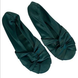 Isotoner Satin Ballerina Slippers Emerald Green Intimates Size S